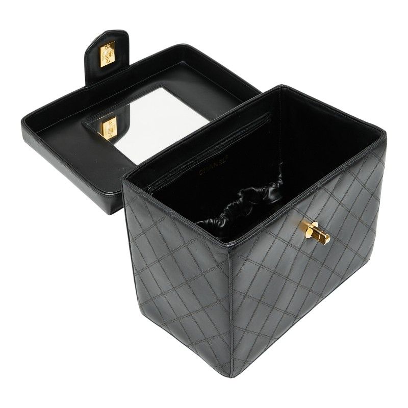 Chanel Bicolore Vanity Bag Shoulder Bag 2WAY Black Lambskin Ladies Chanel