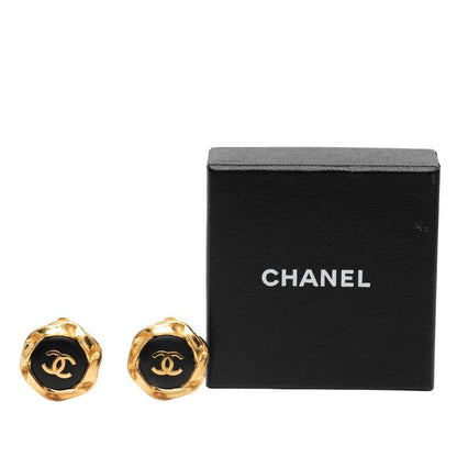 Chanel Vintage Coco Mark Round Gold Black Plated Ladies Chanel