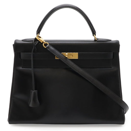 Hermes Kelly 32 2-Way Shoulder Bag Vintage Retourne Box Calf Leather