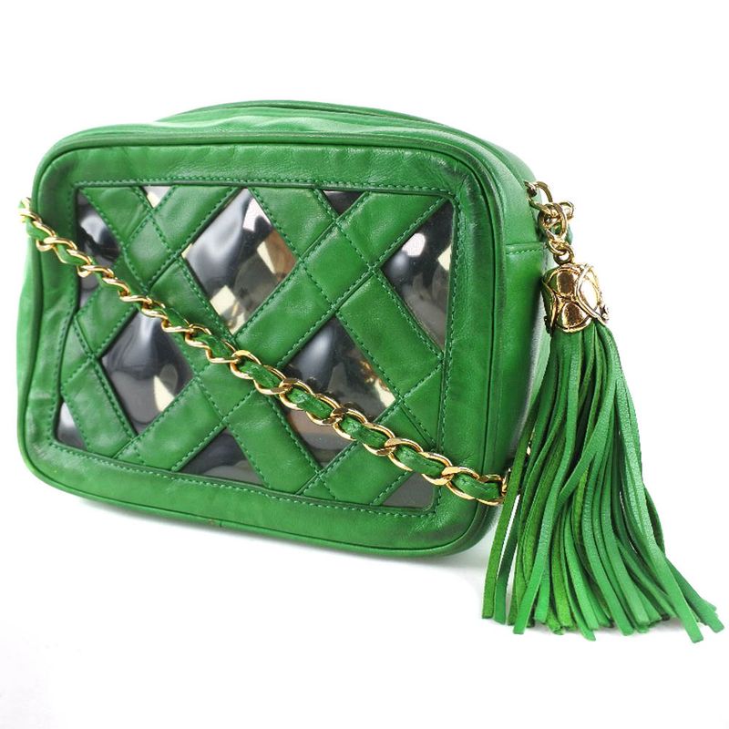Chanel Chain Shoulder Fringe Lambskin Green Women's Shoulder Bag