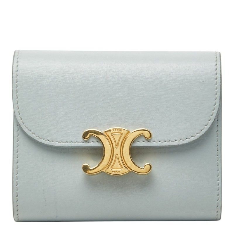 Celine Triomphe Small Flap Wallet Trifold Light Blue Leather