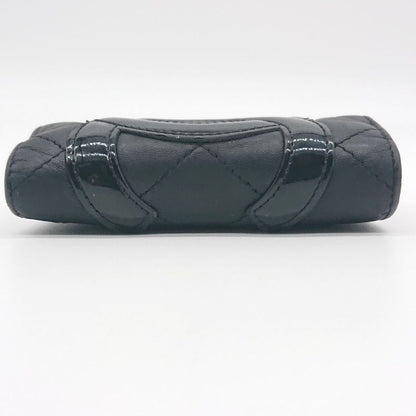 Chanel Cambon Line Folding Wallet With Clasp Black Coco Mark Lambskin Box With