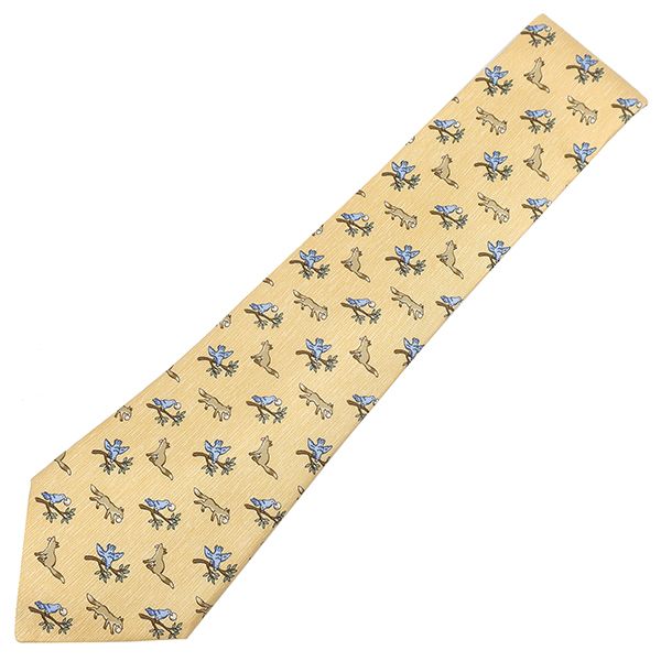 Hermes Necktie Animal Print 9.5cm (3.74in) Silk Yellow and Multicolor Yellow