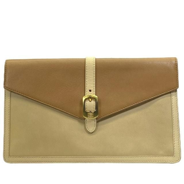 Fendi Chameleon 8 M0284 Clutch Pochette Leather Light Brown Beige