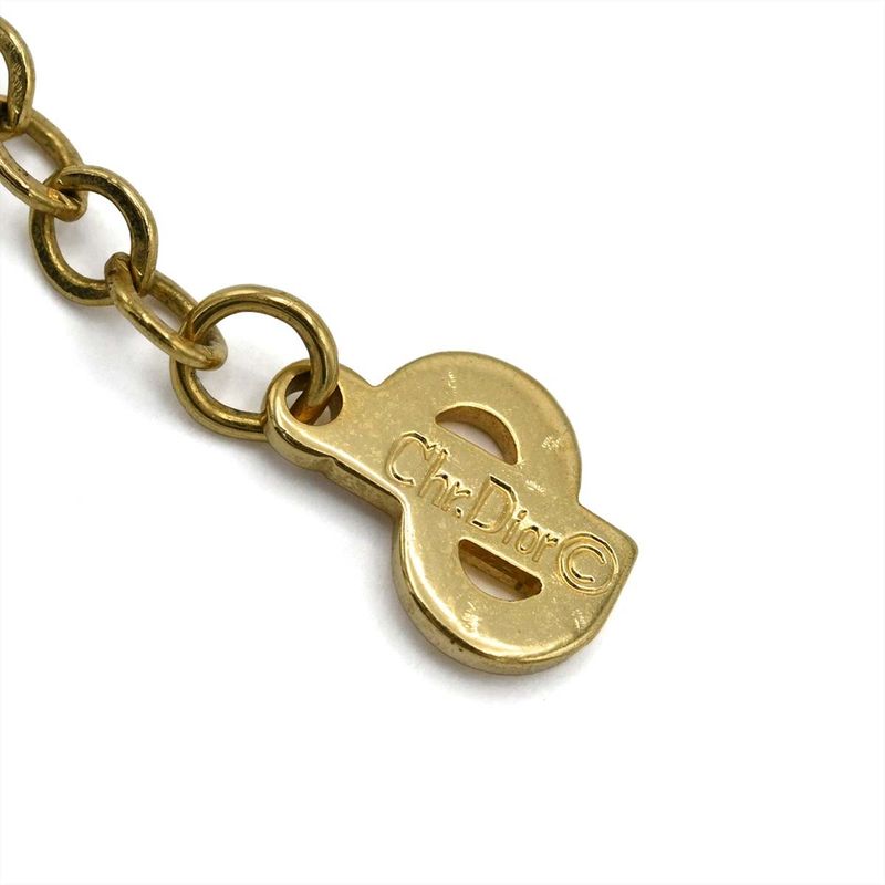 Christian DIOR Necklace Heart Rhinestone Bijoux Logo Gold Color Accessories