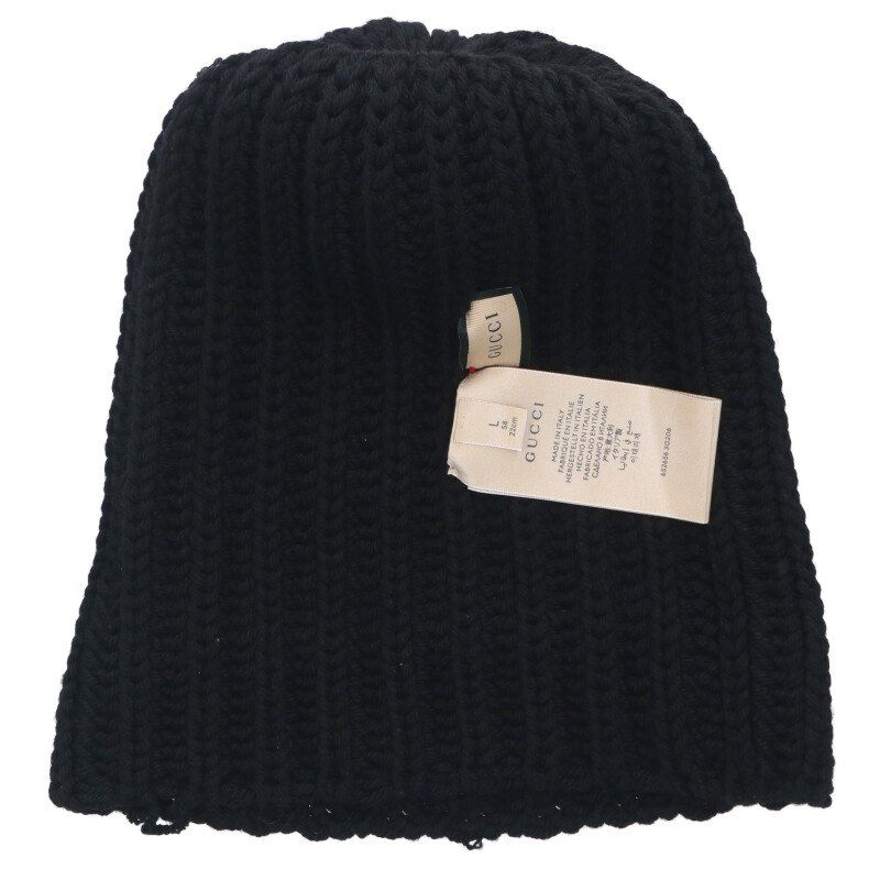 Gucci 652656 3g206 Logo Label Wool Knit Hat Men's L