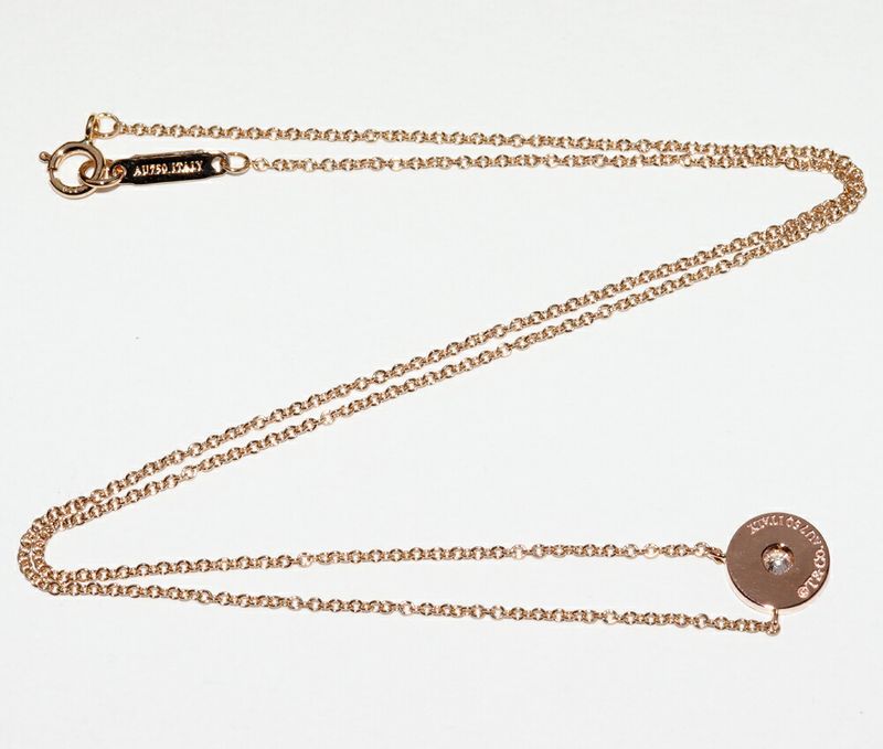 Tiffany & Co Pendant Necklace 18K Pink Gold Diamond 1P 1837 Round Circle