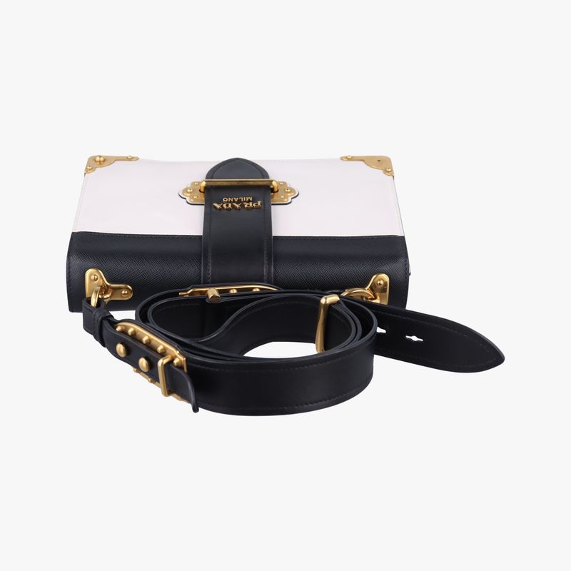 Prada Cahier Black And White Leather X Saffiano Leather 1bd04525 L