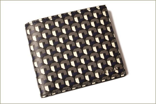 Prada Fold Wallet For Men 2mo513 Saffiano FUMO Gray Blue Outlet Unused