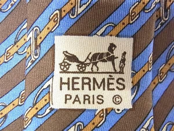 Hermes 100% Silk Belt Pattern Tie Business Gentlemen's Men's Brown