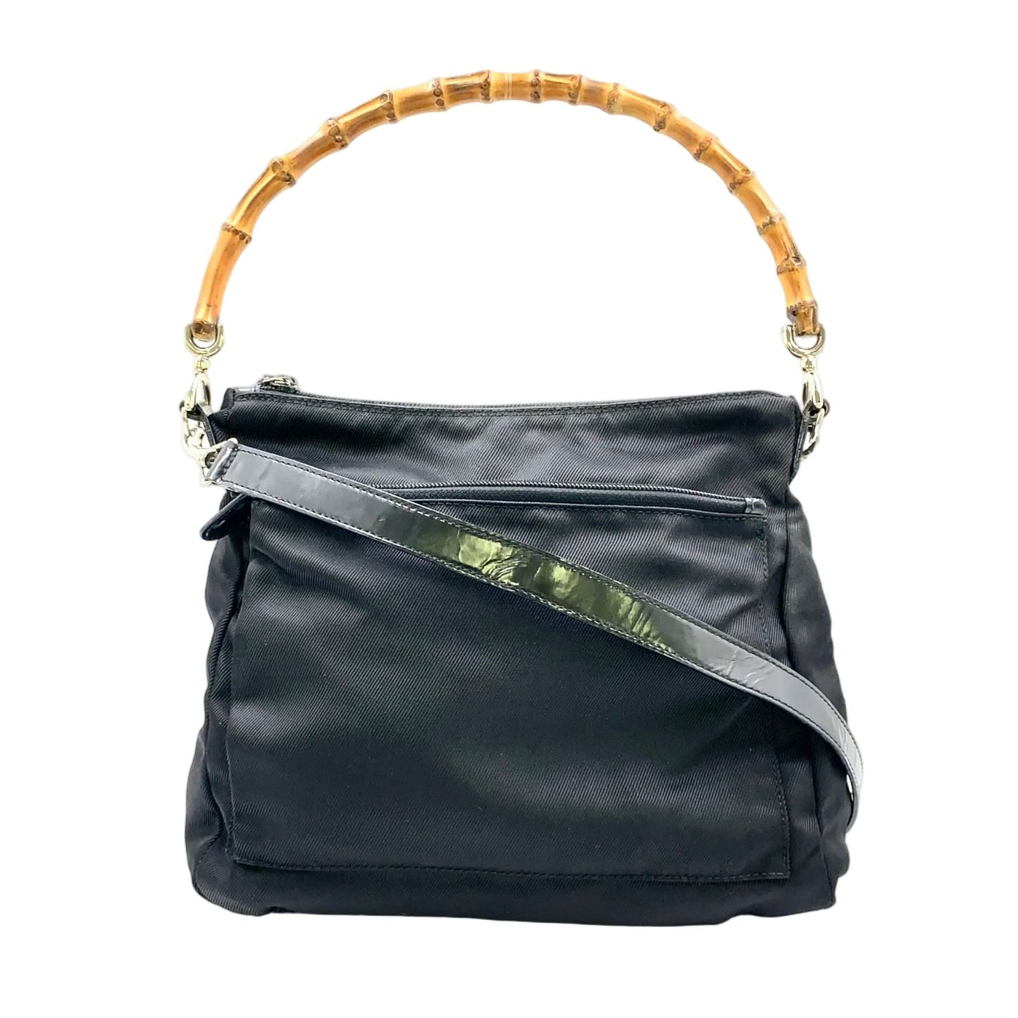 Gucci Bamboo 2-Way Shoulder Nylon Black Handbag Silver