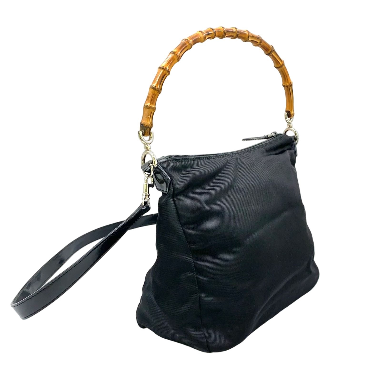 Gucci Bamboo 2-Way Shoulder Nylon Black Handbag Silver — view 2