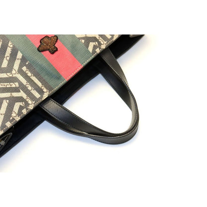Gucci GG Carre Bee Web Leather Tote — view 6