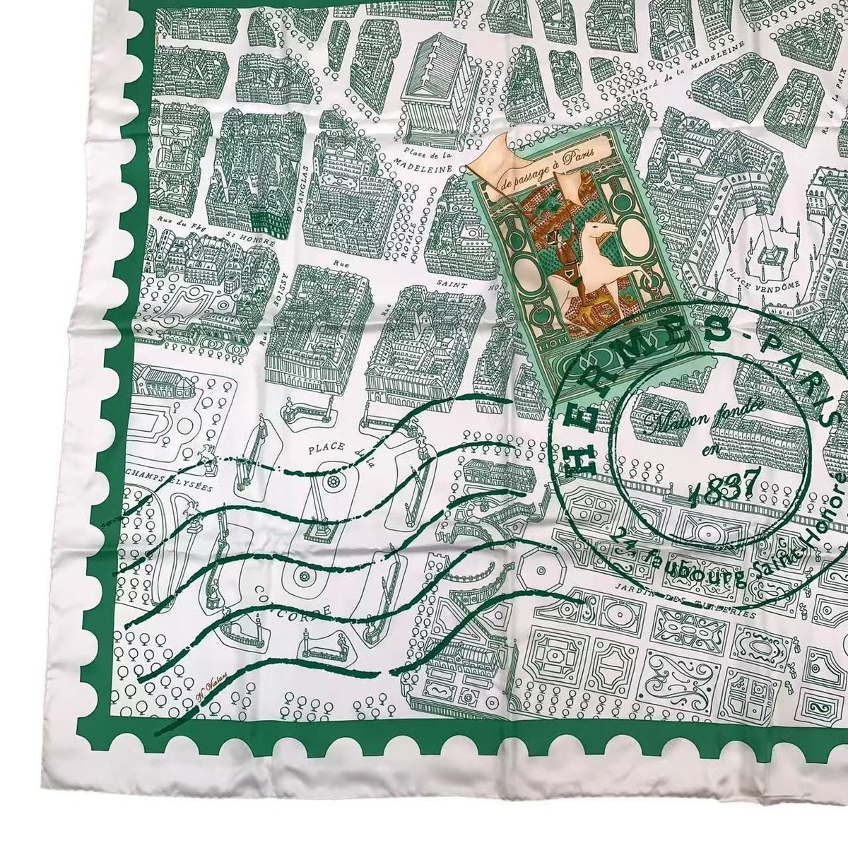 Hermes Carre 90 de Passage A Paris Silk Scarf Green — view 5