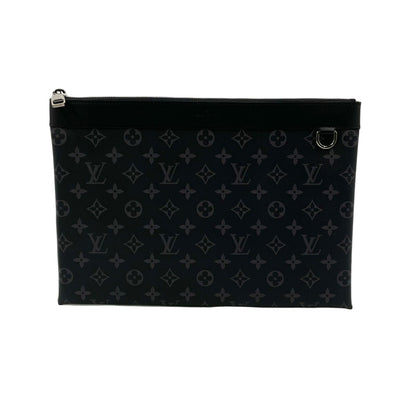 Louis Vuitton Pochette Discovery Monogram Eclipse Leather Black Clutch Silver