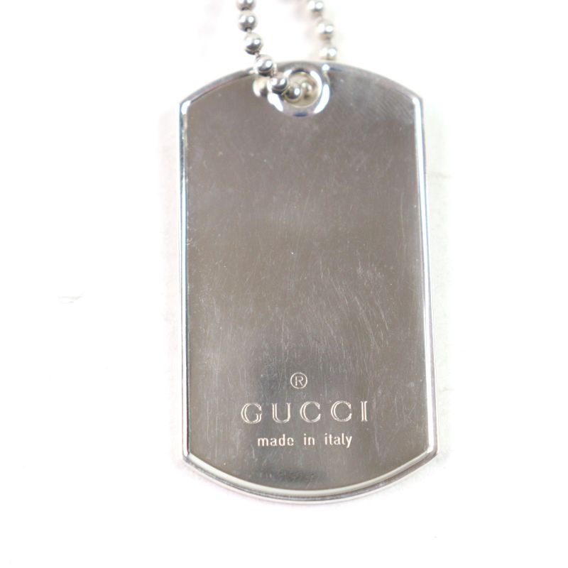 Gucci 925 Logo Engraved Double Dog Tag Ball Chain Necklace Silver