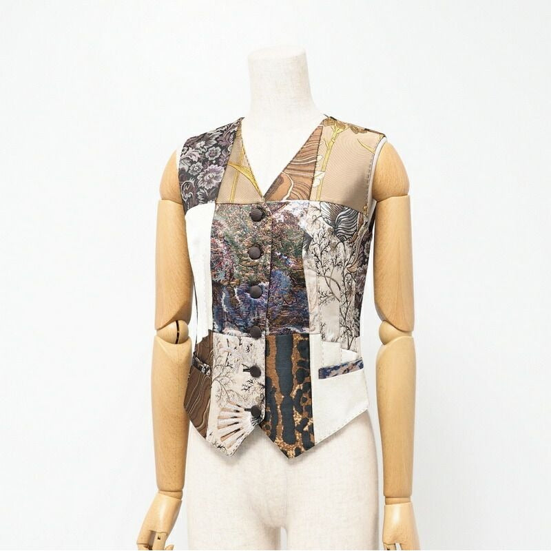 Dolce & Gabbana Vest 38 Jacquard Patchwork Leopard Gilet