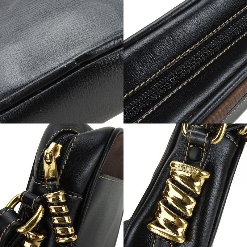 Loewe Shoulder Bag Velasquez Leather Black Brown Gold Hardware Crossbody Chic