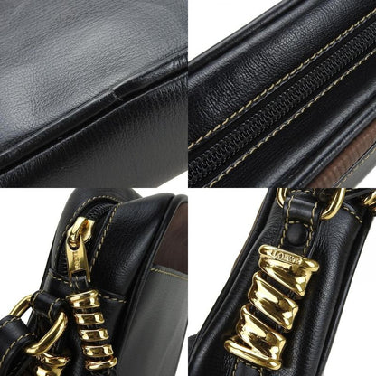 Loewe Shoulder Bag Velasquez Leather Black Brown Gold Hardware Crossbody Chic