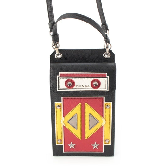 Prada Robot Leather Logo Pochette Shoulder Bag Black