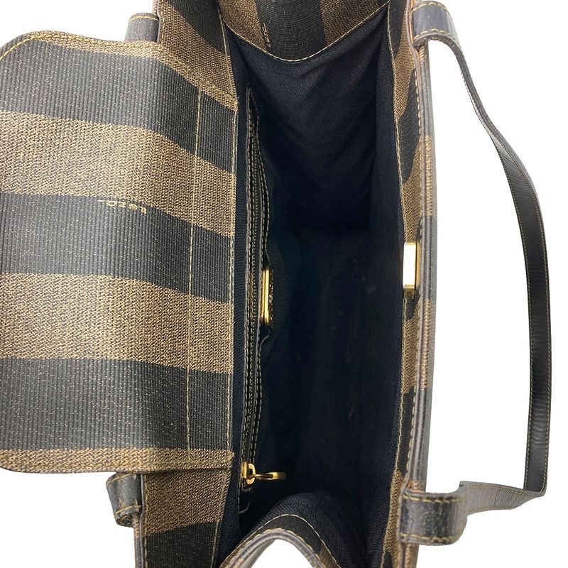 Fendi Pecan Tote Leather PVC Black Khaki Logo Unisex