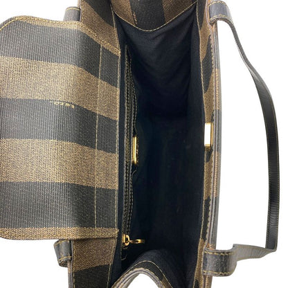 Fendi Pecan Tote Leather PVC Black Khaki Logo Unisex