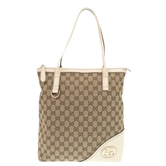 Gucci GG Canvas Leather Beige Tote Bag 1248