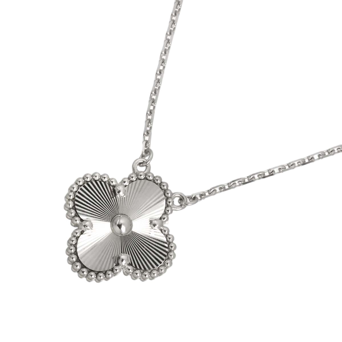 Van Cleef & Arpels Vintage Alhambra Guilloche Necklace 42 18k White Gold