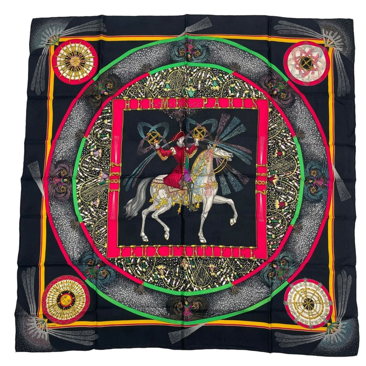 Hermes Scarf Silk Carre 90 Feux D'artifice Black
