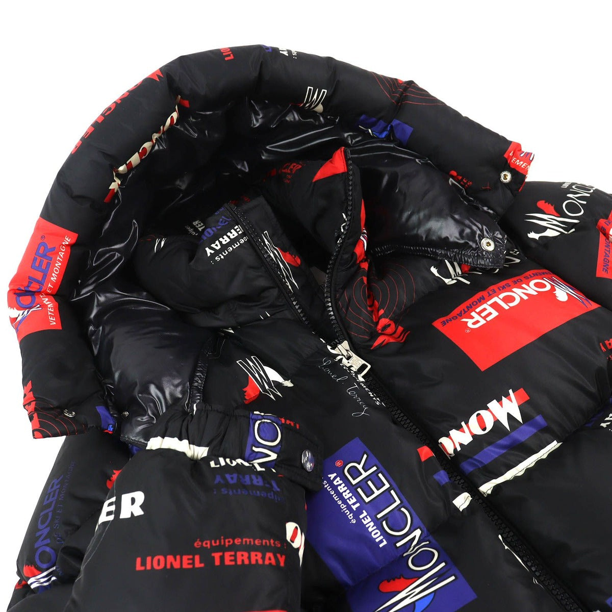 Bvlgari Moncler Wilson Logo Print Patch Hooded Down Jacket Black Red Made — view 4