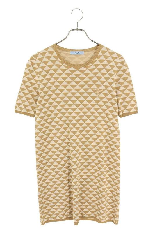 Prada 23958 S231 12QA Triangle Logo Allover Knit Short Sleeve Dress Women 38