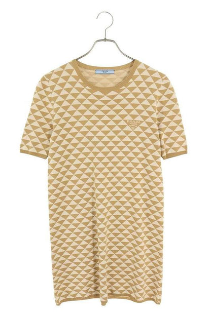 Prada 23958 S231 12QA Triangle Logo Allover Knit Short Sleeve Dress Women 38