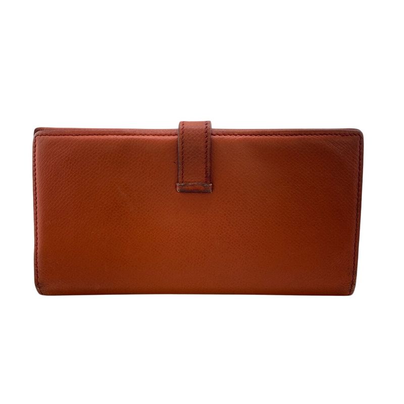 Hermes Bearn Fold Long Wallet Branded Card Holder Coin Purse Orange Ladies