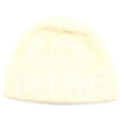 Loewe Ribbed Wool Knit Hat Cap White