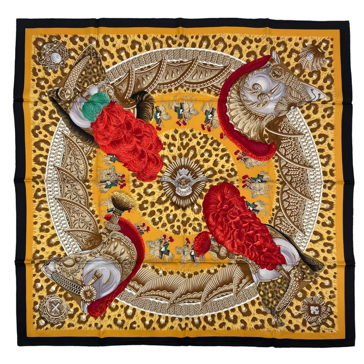 Hermes Scarf Silk Carre 90 Casques Et Plumets Faceless Helmet Yellow