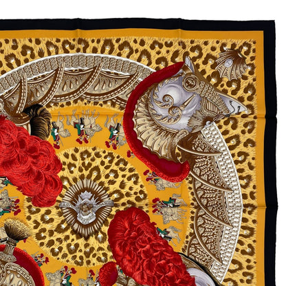 Hermes Scarf Silk Carre 90 Casques Et Plumets Faceless Helmet Yellow — view 3