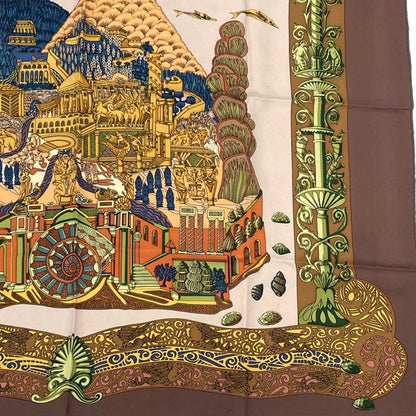 Hermes Carre 90 L Atlantide Atlantis Continental Silk Scarf Brown