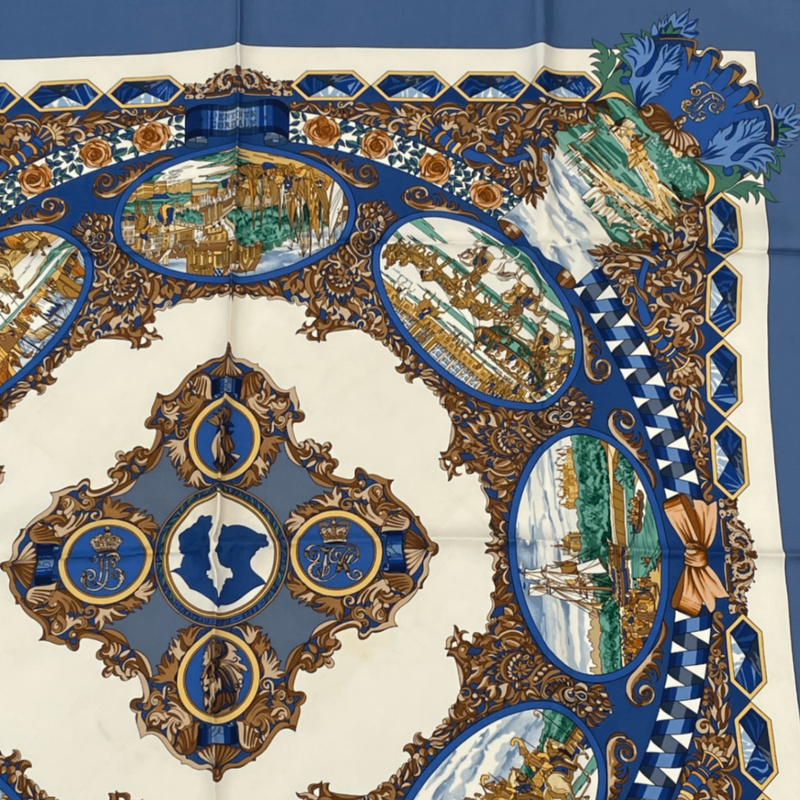 Hermes Carre 90 L'entente Cordiale French-english Alliance Blue X Multicolor