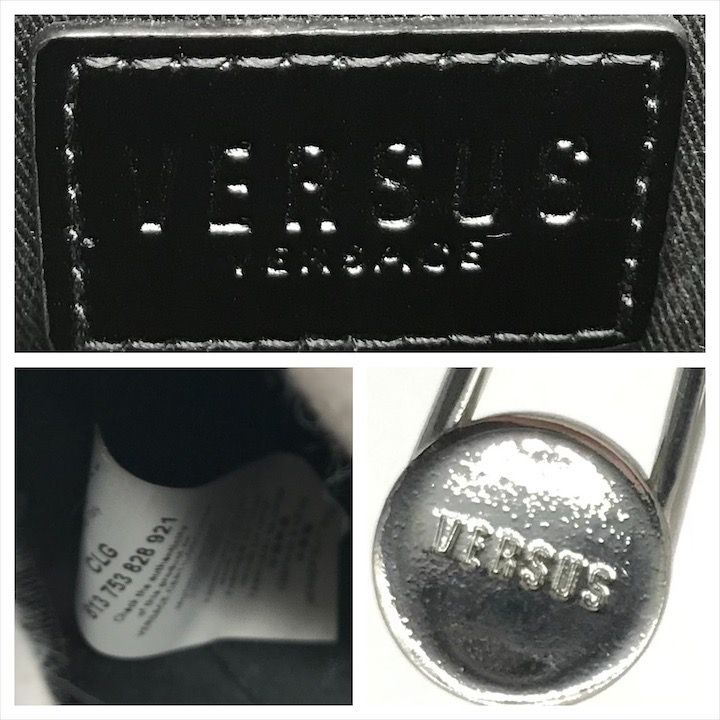 Versace Versus Super Safety Chain Shoulder Bag Black Leather