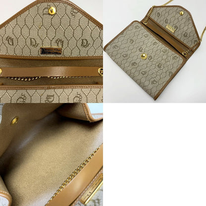 Christian Dior Honeycomb Trotter Beige Chain Shoulder Bag Gold Hardware