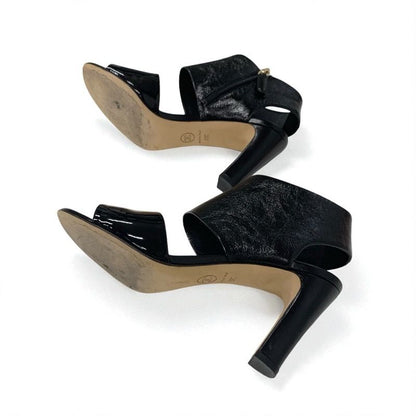 Chanel Sandals Shoes Leather Patent Black Here Mark Wrinkle Processing