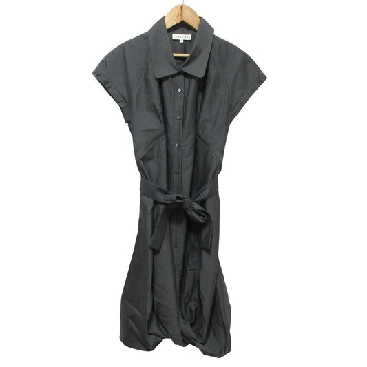 Celine Silk Blend Short Sleeve Shirt Dress 38 Gray
