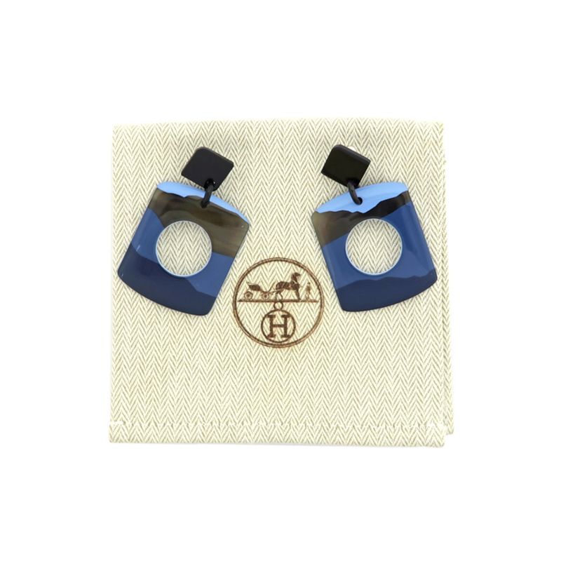 Hermes Earrings Dalva Sfumato Buffalo Horn Multicolor Blue Accessories