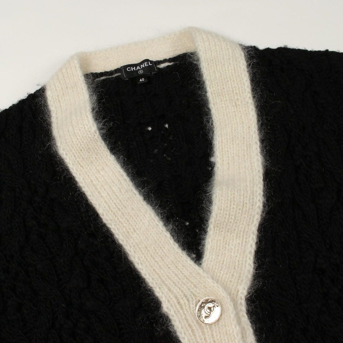 Chanel Cardigan CC Logo Button Cable Knit Wool Silk — view 6