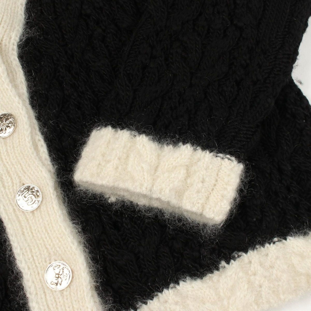 Chanel Cardigan CC Logo Button Cable Knit Wool Silk — view 7