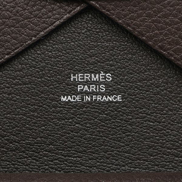 Hermes Card Case Calvi Duo Barenia Faubourg Ebène Silver Hardware Brown Gray