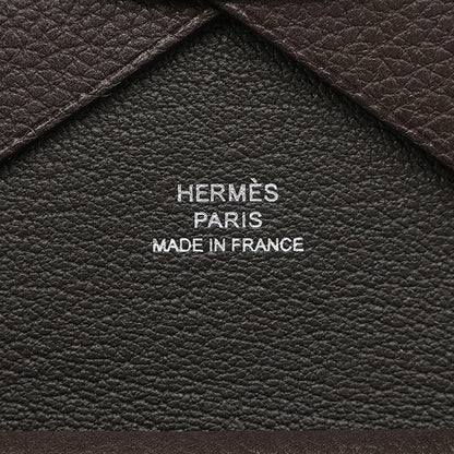 Hermes Card Case Calvi Duo Barenia Faubourg Ebène Silver Hardware Brown Gray