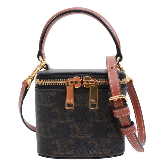 Celine Triomphe Vanity Leather Brown Black Shoulder Bag Gold