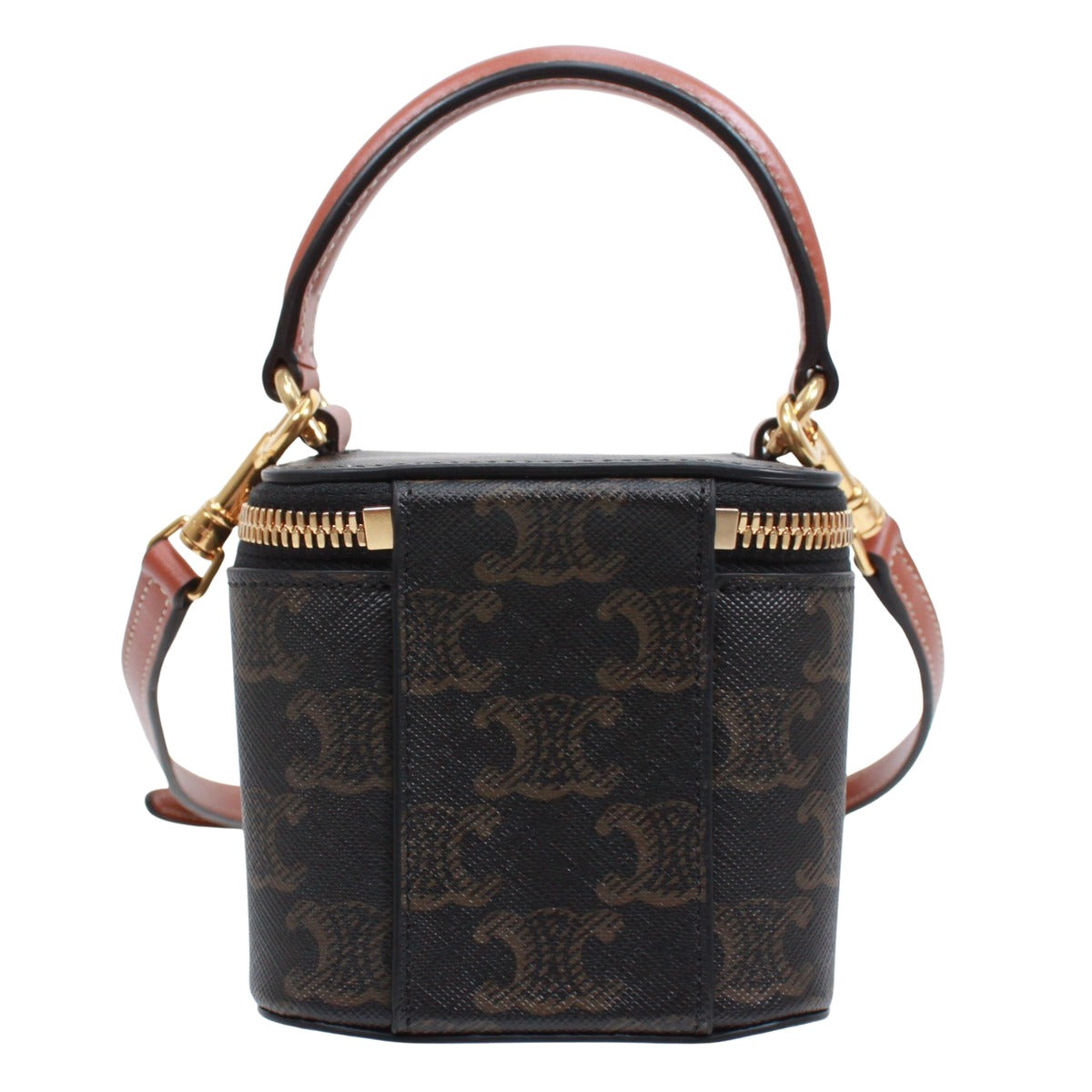Celine Triomphe Vanity Leather Brown Black Shoulder Bag Gold — view 3