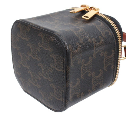 Celine Triomphe Vanity Leather Brown Black Shoulder Bag Gold — view 5